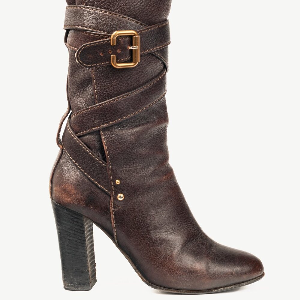 Chloe Paddington Brown Pebbled-Leather Wraparound Boots